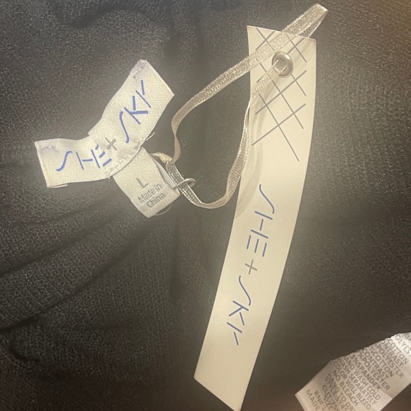 SHE+SKY Women Color Block Hi Low Top Black Beige Brown Long Sleeve Large Sweater - Picture 7 of 7